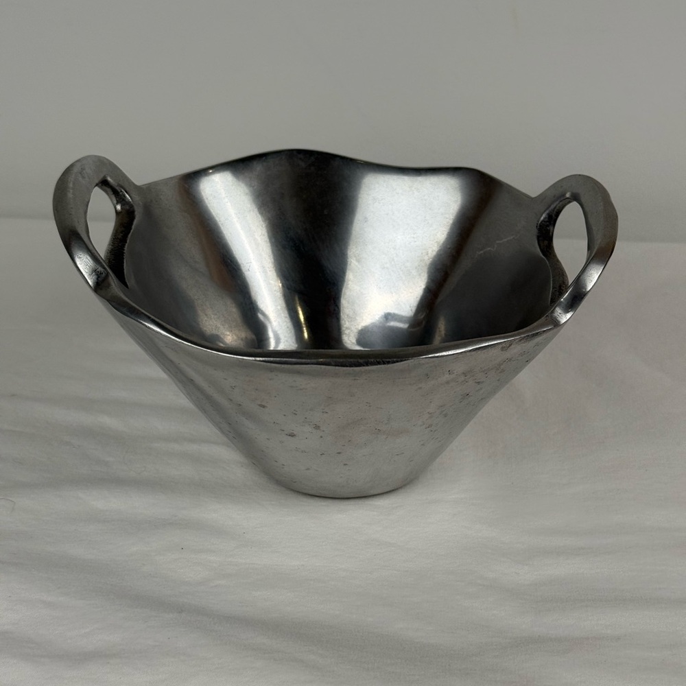 Hand Crafted Pewter Bowl With  Handles Shiny Finish